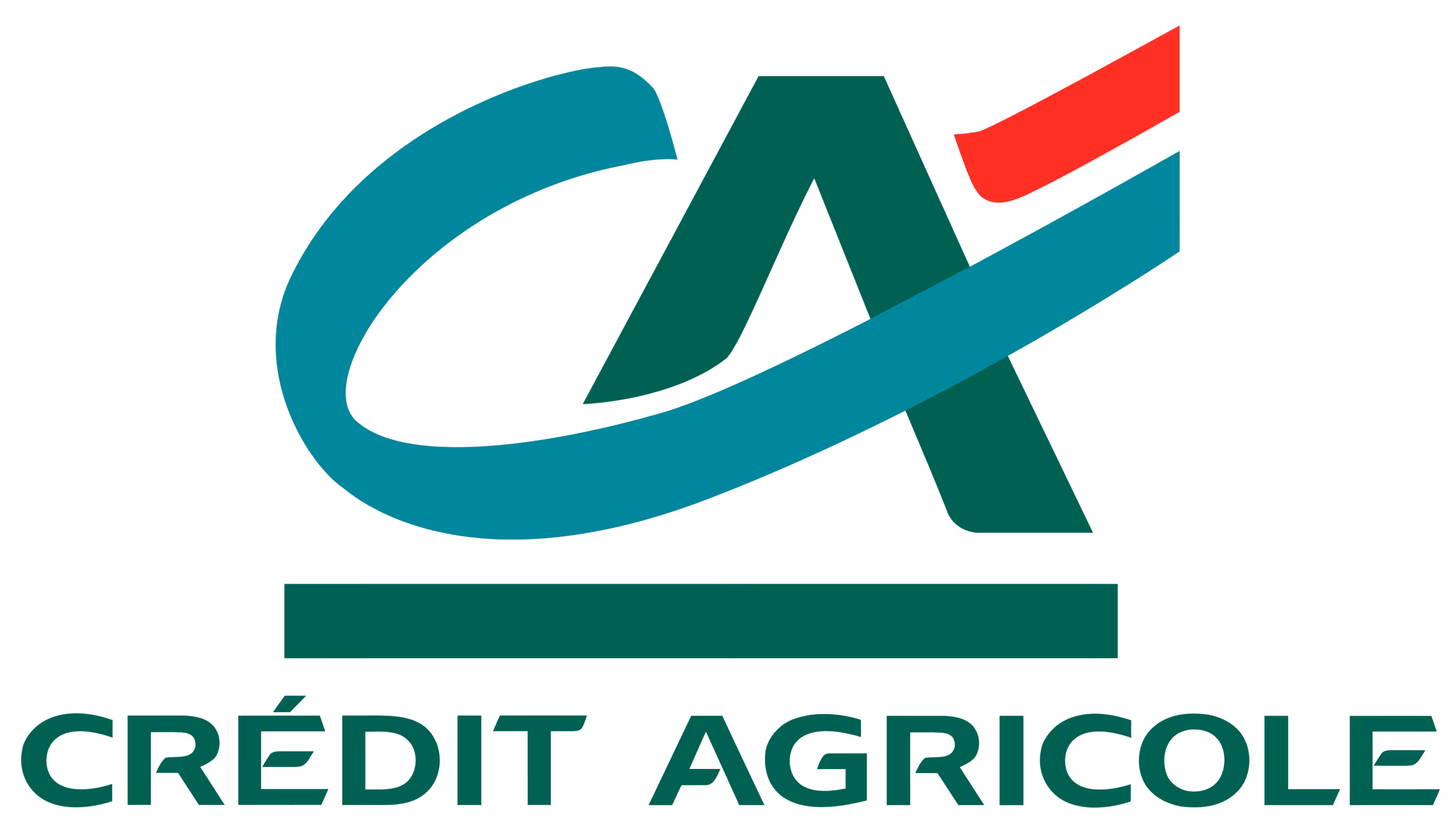 Logo de Crédit Agricole avec un design stylisé des lettres C et A en vert et rouge.