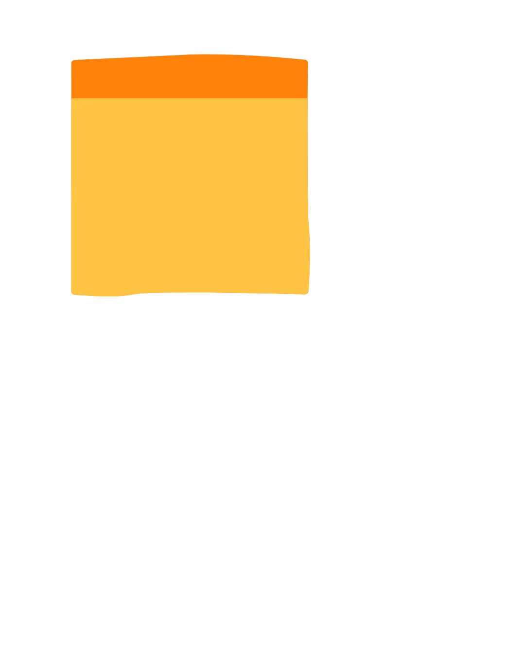 Une table basse carrée orange clair avec une bande orange foncé en haut.