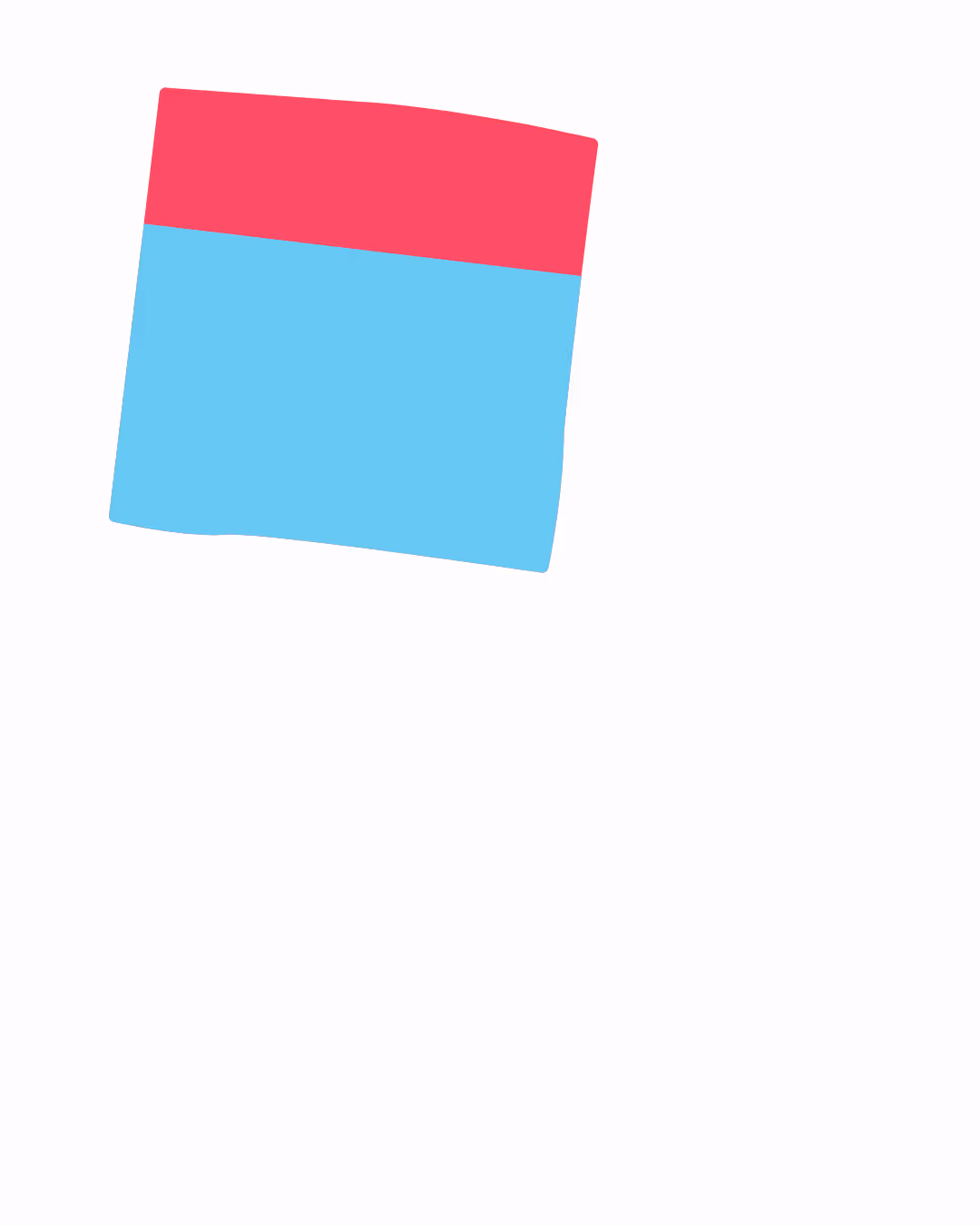 Bloc rectangulaire incliné avec une bande rouge en haut et une zone bleu clair en dessous.