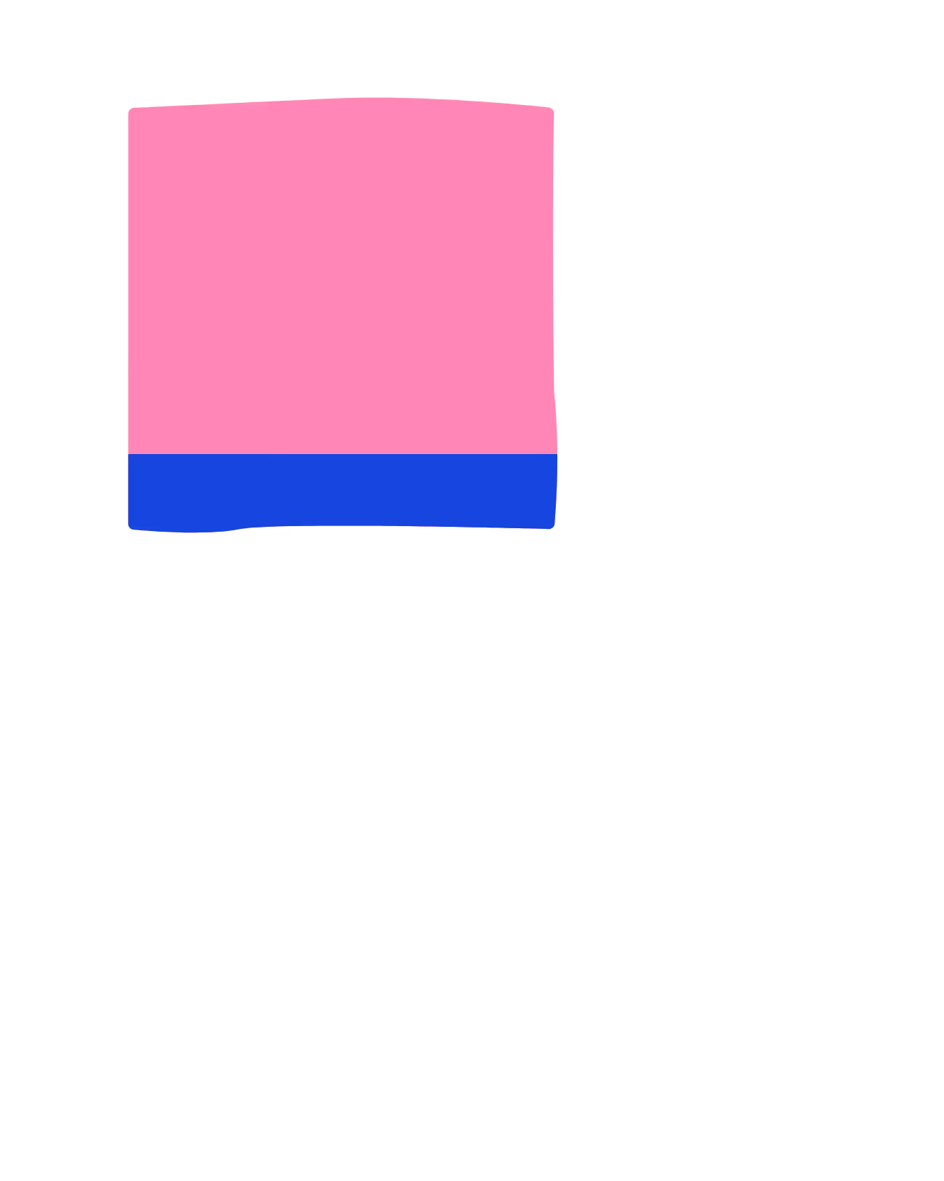 Carré rose avec une bande bleue en bas.