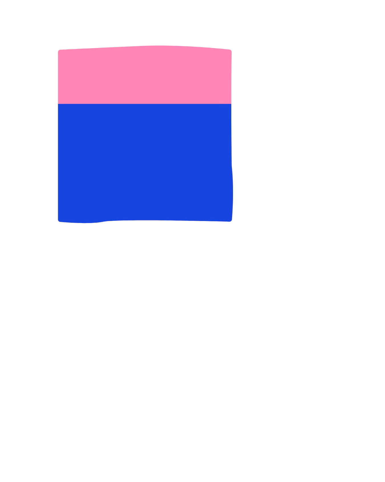 Carré divisé horizontalement en deux parties, partie supérieure rose et inférieure bleue.