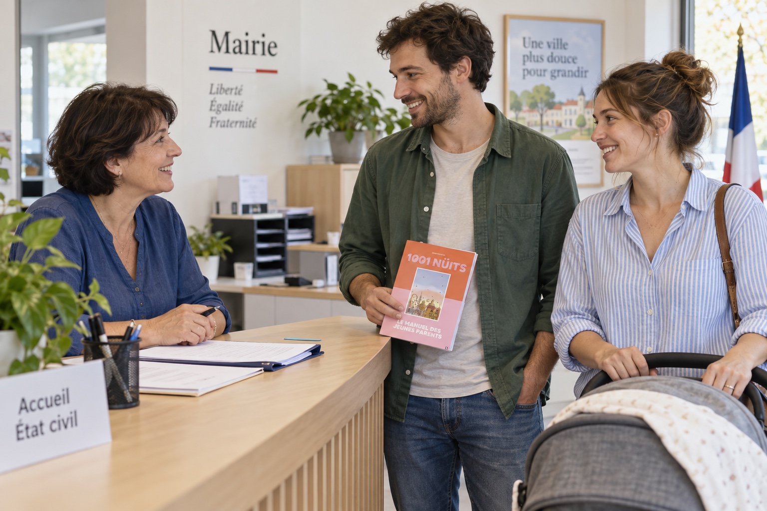 Remise du guide 1001 NÜITS à de jeunes parents en mairie.