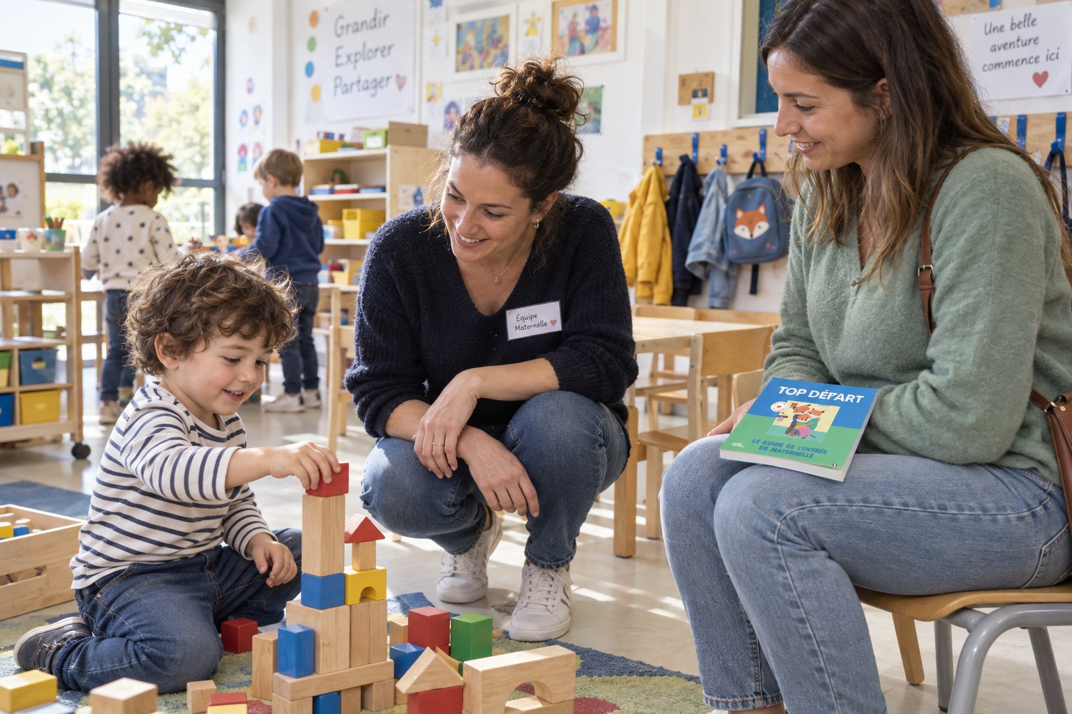 Découverte de la maternelle avec le guide Top Départ lors des portes ouvertes.