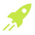Icono de cohete verde claro despegando.
