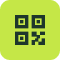 Código QR negro sobre un fondo cuadrado verde lima.