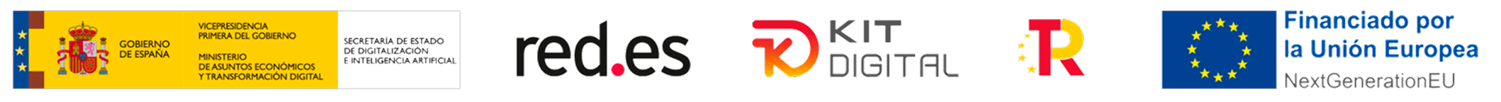 Logotipos del Gobierno de España, red.es, Kit Digital, y la Unión Europea con texto que indica financiamiento por NextGenerationEU.