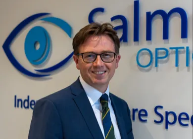 Portrait of Eddie Russell, Optometrist and owner of Salmoni Opticians