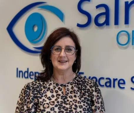 Portrait of Moyra Davies, Receptionist at Salmoni Opticians