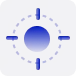 Blue circular radar screen with a central dot and four segmented lines extending outward in cross pattern.