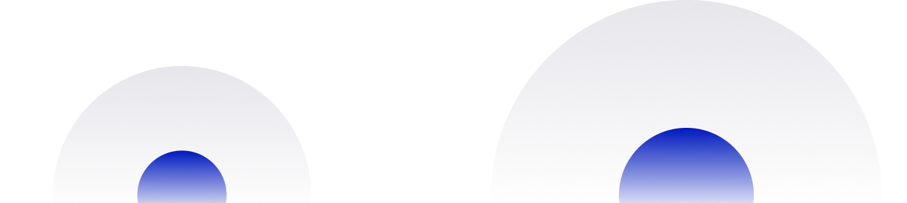 Two semi-circles with a blue gradient, the smaller one on the left and the larger one on the right, set against a black background.