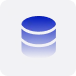 Blue glowing database icon with two stacked cylinders on a dark background.
