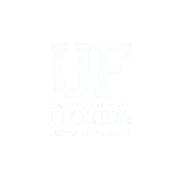 University of Florida College of Dentistry sign mounted on a brick wall with green plants.