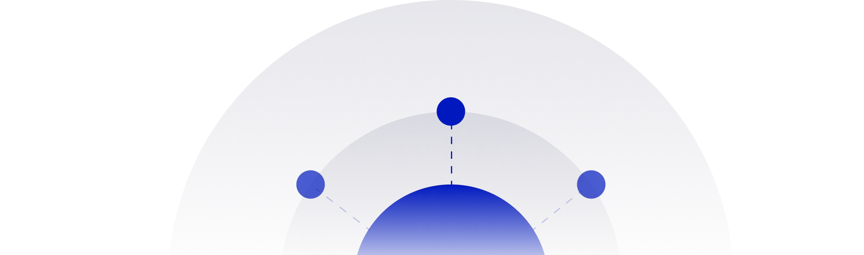 Abstract dark blue semicircle with three smaller connected blue circles above it on a black background.