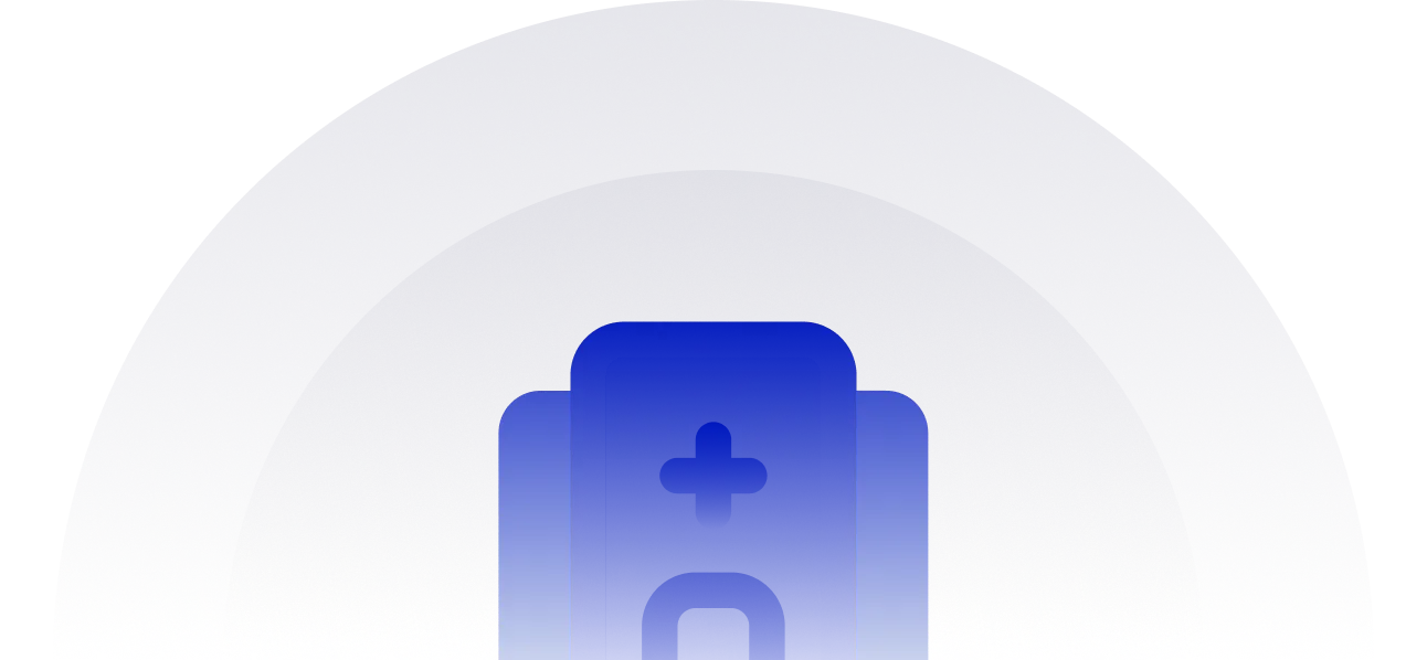 Abstract digital art featuring a central vertical blue rounded rectangle with two lighter blue rectangles behind it, set against a dark blue semi-circular gradient background.