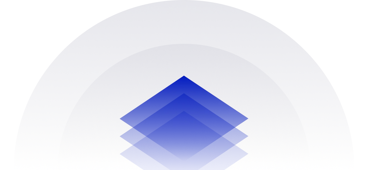 Three stacked blue squares in the center on a blue gradient background.