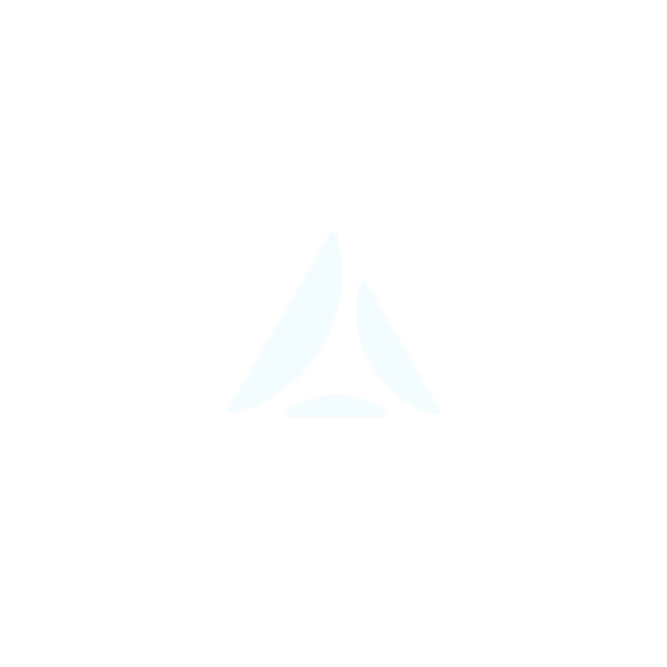 Triangular abstract logo with a central white triangle formed by three curved smaller shapes on a black background.