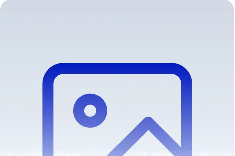 Minimalistic icon of a photograph with a mountain and sun on a light gradient background.