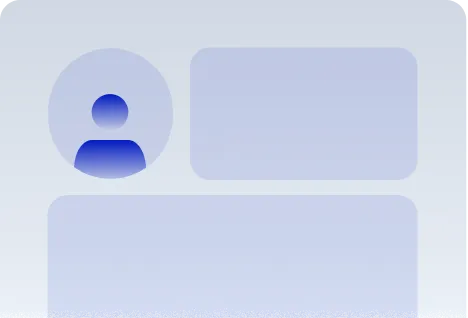 Abstract blue user profile icon with two blank rectangular text boxes on a light gradient background.
