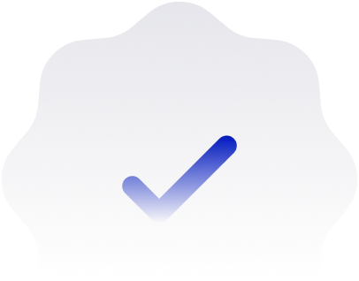 Blue verification badge with a checkmark symbol inside a scalloped circular shape.