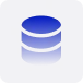 Blue three-layer database icon on a dark background.