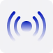 Blue glowing Wi-Fi signal icon on dark background.