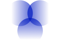 Abstract blue geometric shape with three rounded lobes at the top and one rounded lobe at the bottom on a white background.