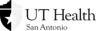 UT Health San Antonio logo with a white star and blue and black shield shape.