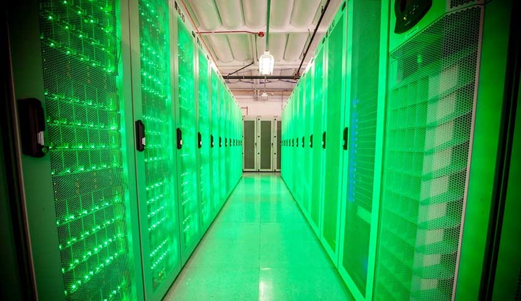 A row of high-density AI hardware within the Colovore data center in Santa Clara, California.
