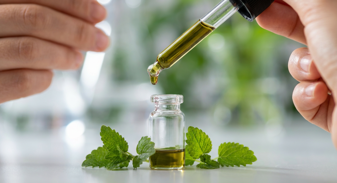 Close-up of rosmarinic acid crystals harvested from a vertical farm, showcasing their vibrant green color and purity.