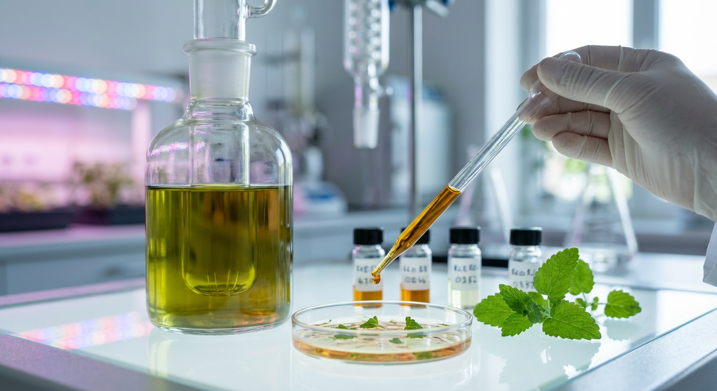 Close-up of rosmarinic acid molecules neutralizing reactive oxygen species in skin cells.