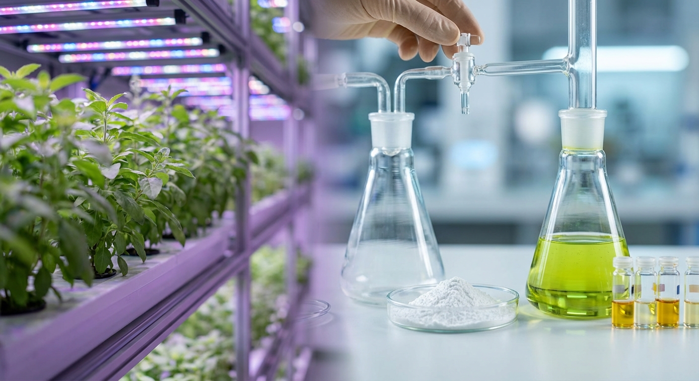 Comparative analysis of tulsi extracts showing ursolic acid levels from field vs. vertical farm cultivation