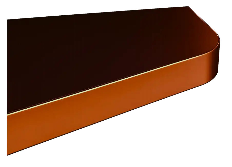 Close-up of a brown rectangular-shaped object with rounded corner and smooth, glossy surface.