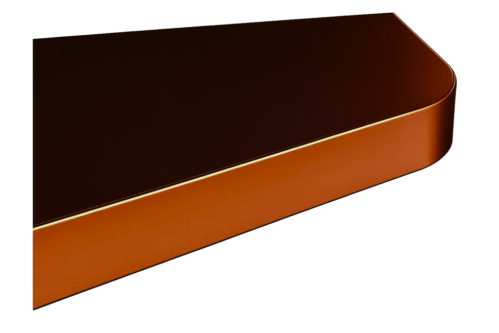 Close-up of a brown rectangular-shaped object with rounded corner and smooth, glossy surface.