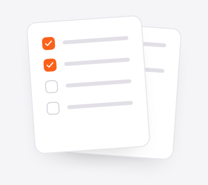 White card with an orange app icon, three orange stars below, and an orange circle labeled LIVE.