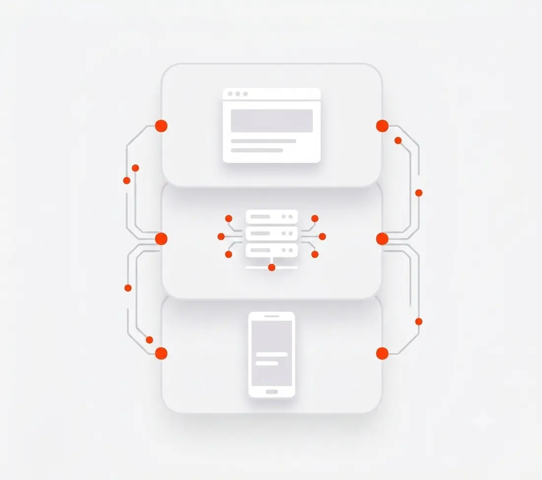 Icon of code brackets with three stars and a smartphone with a gear symbol representing development or settings.
