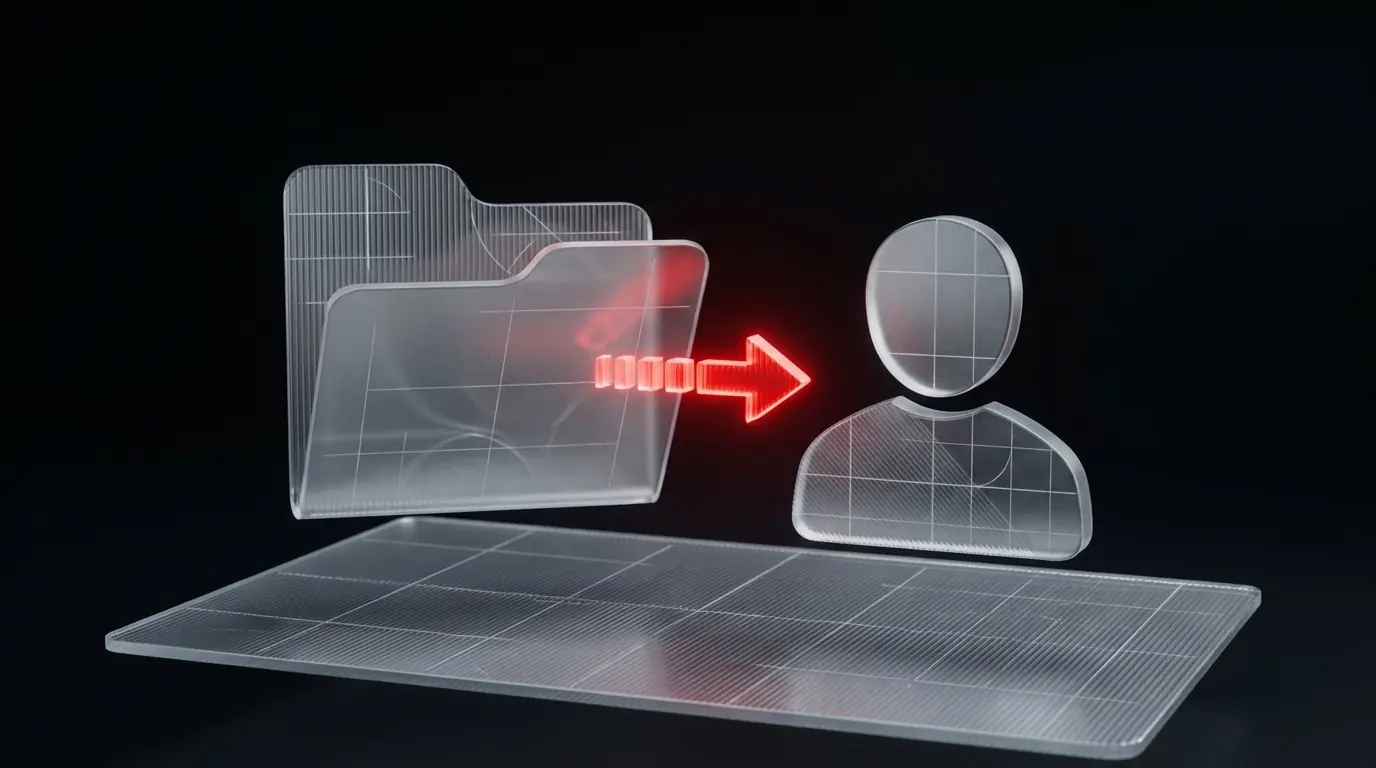 Transparent folder icon with red arrow pointing to a transparent user silhouette on black background.
