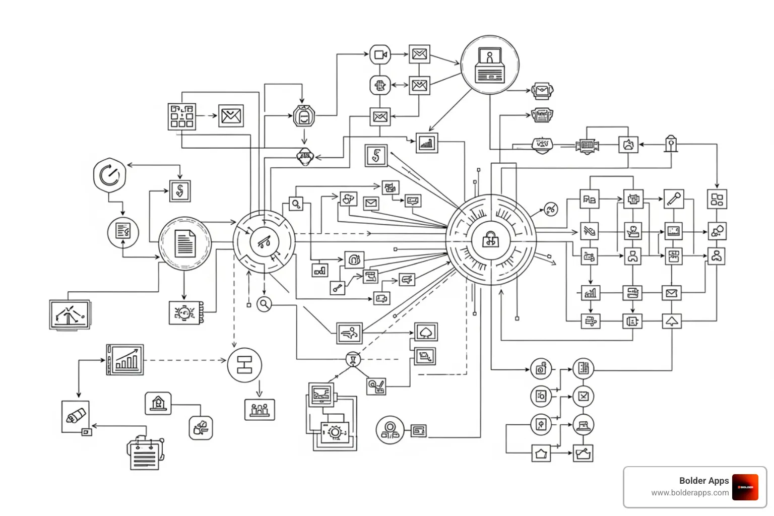 a complex business workflow diagram - bespoke database systems