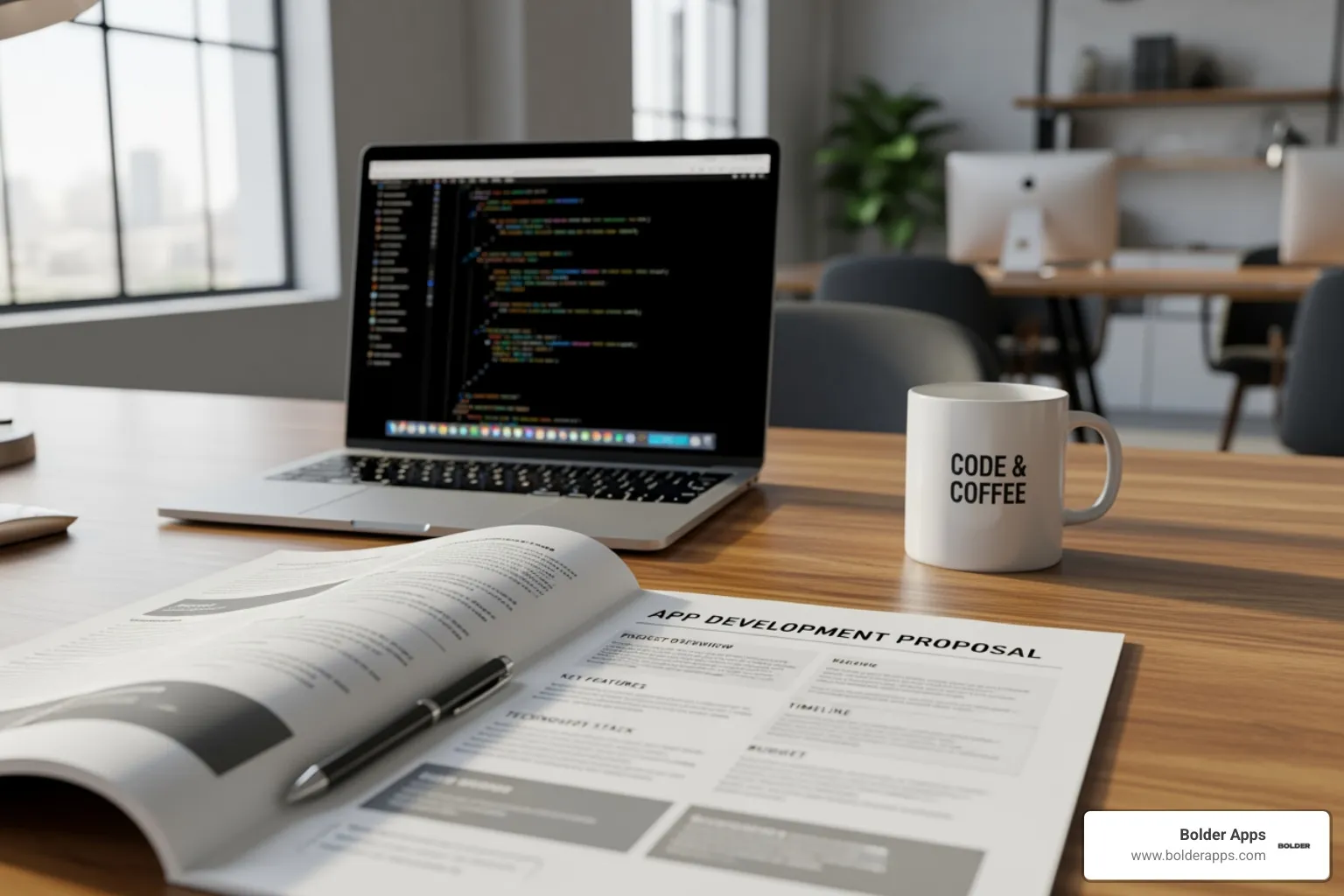 app development proposal document on desk