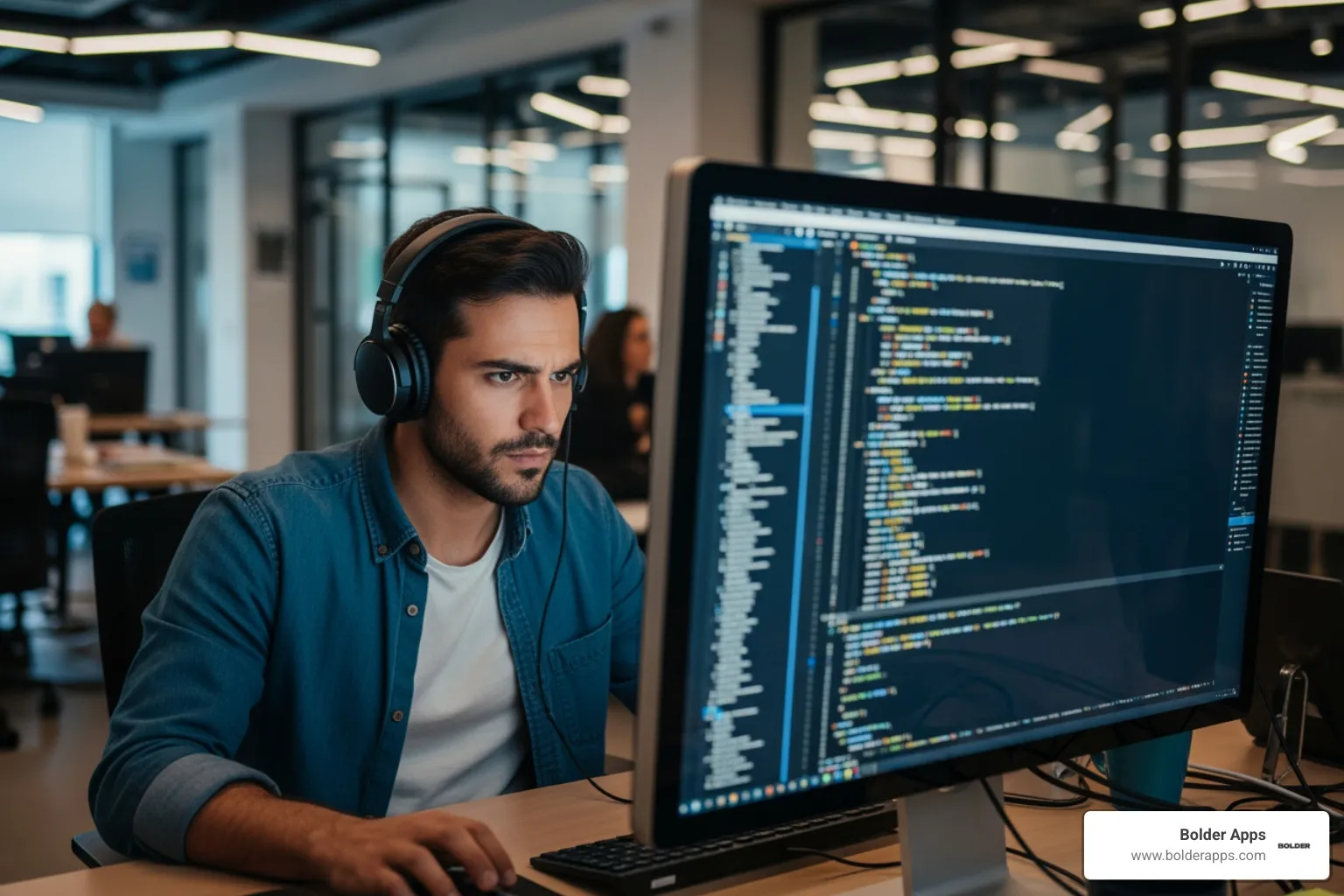 code audit developer inspecting source code on monitor