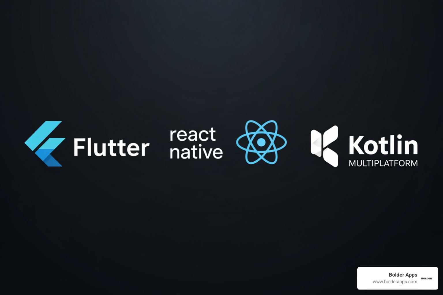 Modern cross-platform framework logos including Flutter, React Native, and Kotlin Multiplatform