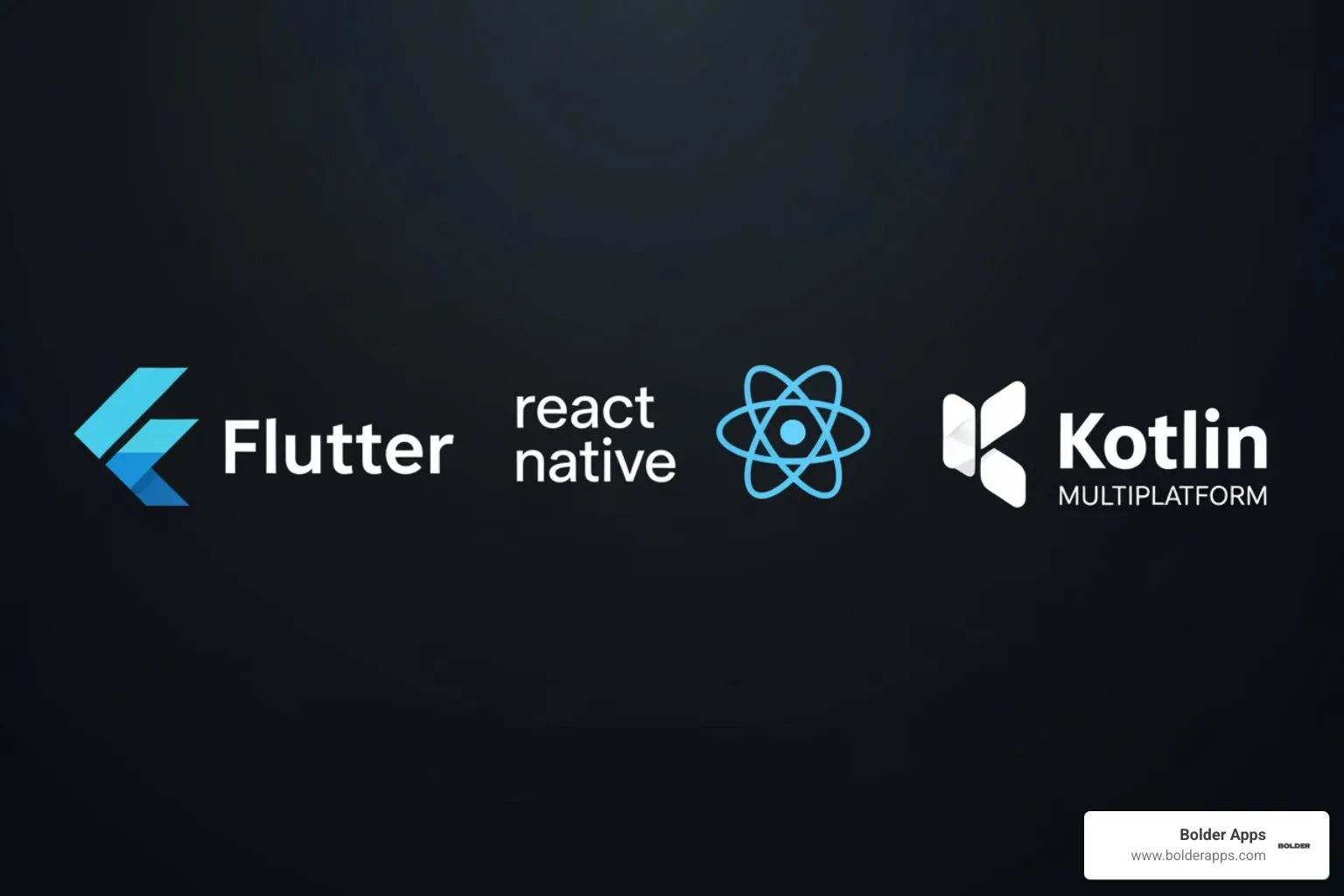 Modern cross-platform framework logos including Flutter, React Native, and Kotlin Multiplatform