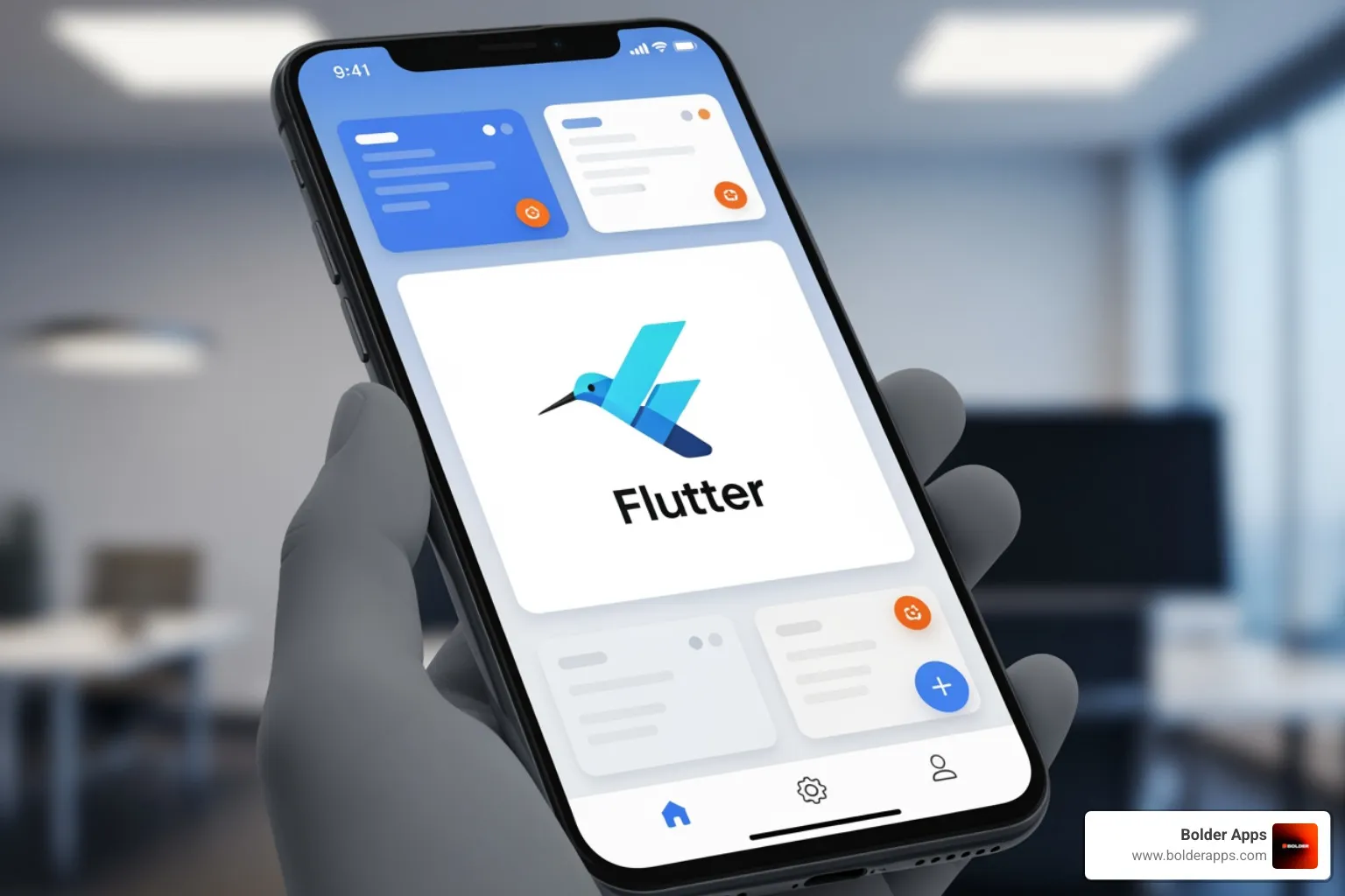 Flutter logo with a sleek UI example - top mobile app development frameworks