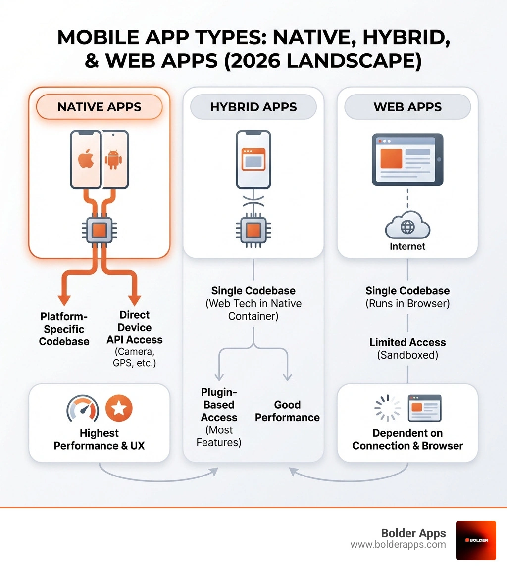 Infographic explaining the difference between Native, Hybrid, and Web Apps - top mobile app development frameworks infographic Infographic explaining the difference between Native, Hybrid, and Web Apps - top mobile app development frameworks infographic