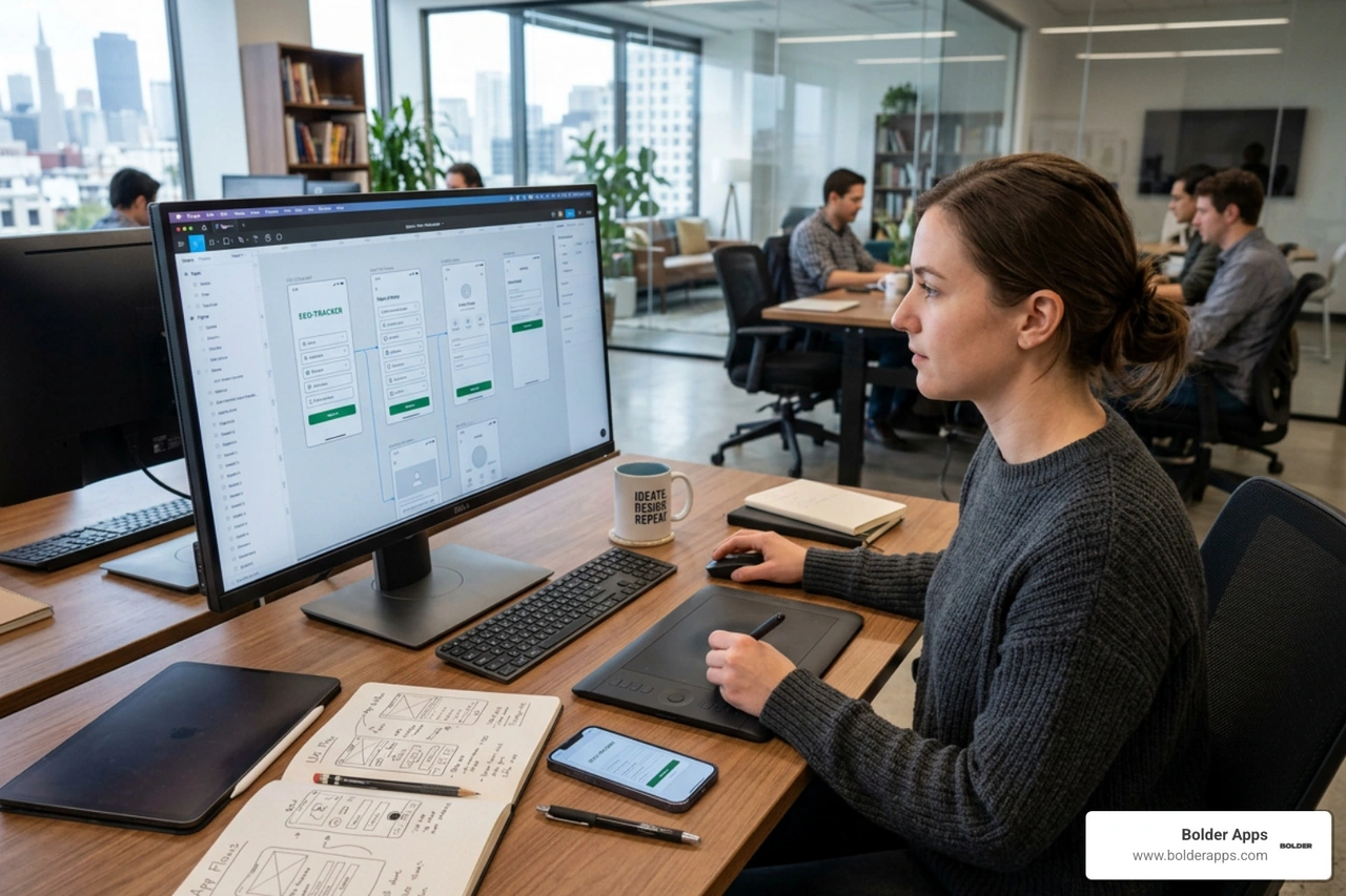 professional app designer working on a mobile wireframe - app makers near me