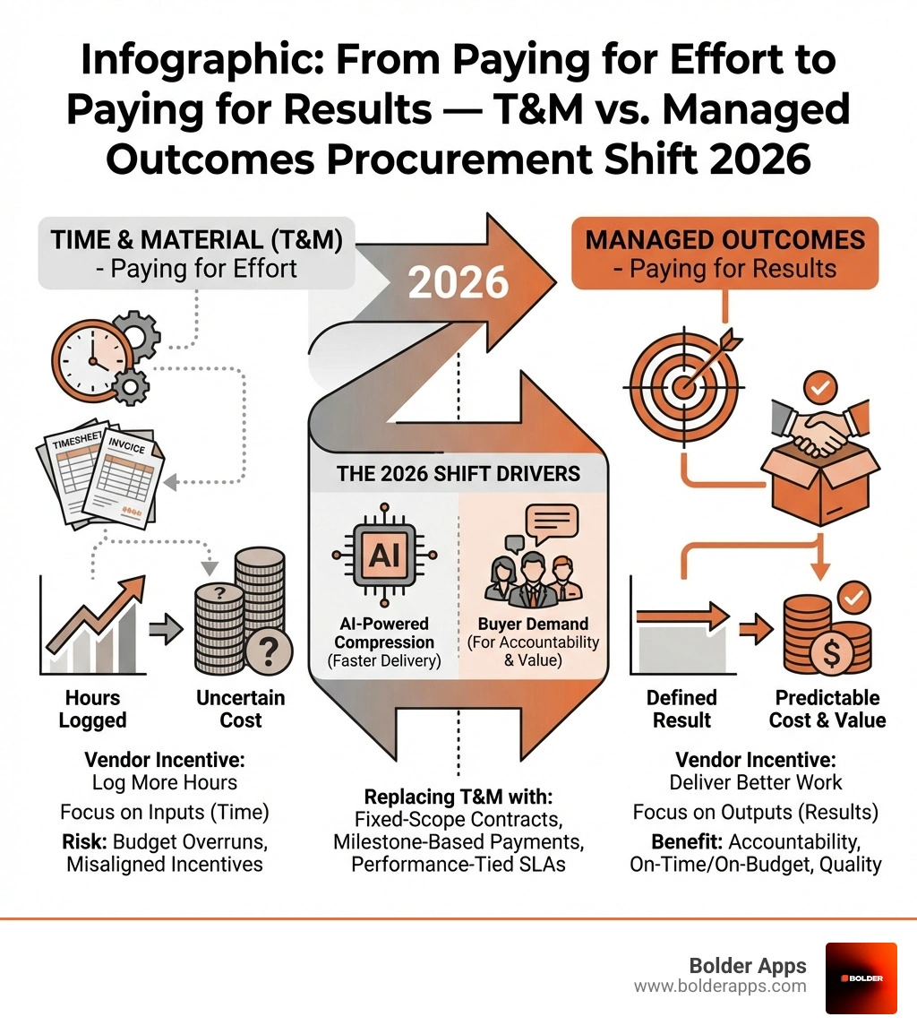 Infographic: From paying for effort to paying for results — T&M vs Managed Outcomes procurement shift 2026 - The 2026 Infographic: From paying for effort to paying for results — T&M vs Managed Outcomes procurement shift 2026 - The 2026