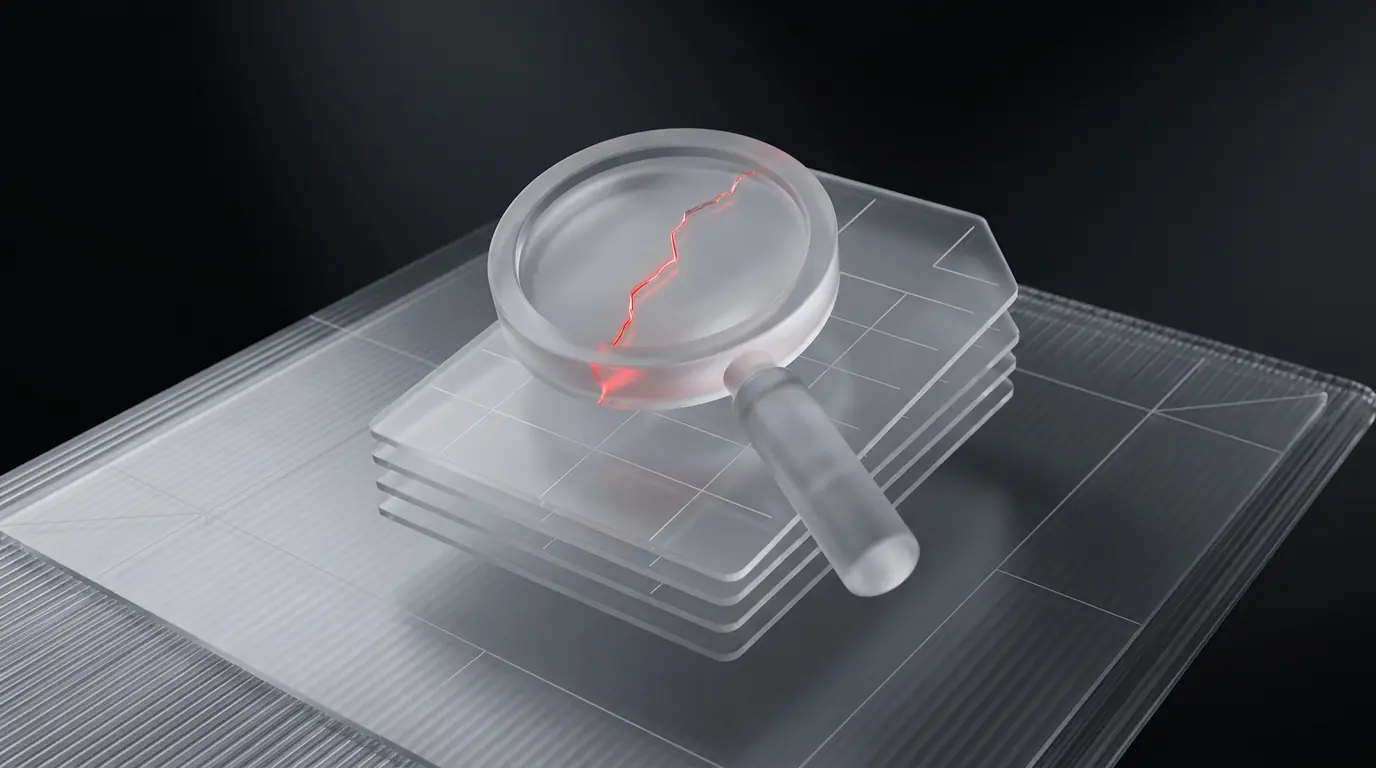 Frosted glass magnifying glass over document stack representing LLM provider landscape and RAG