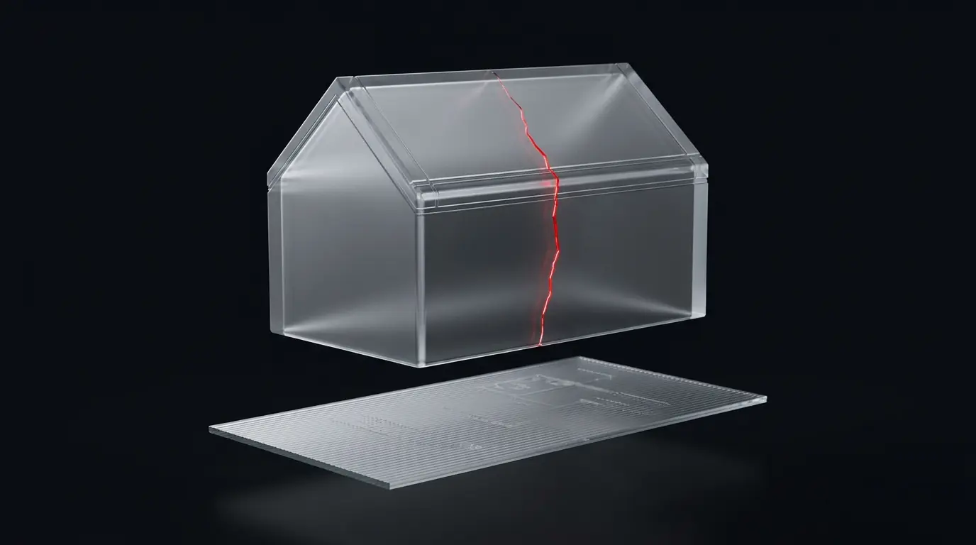 Frosted glass price tag with ascending trend line representing AI-powered property valuation