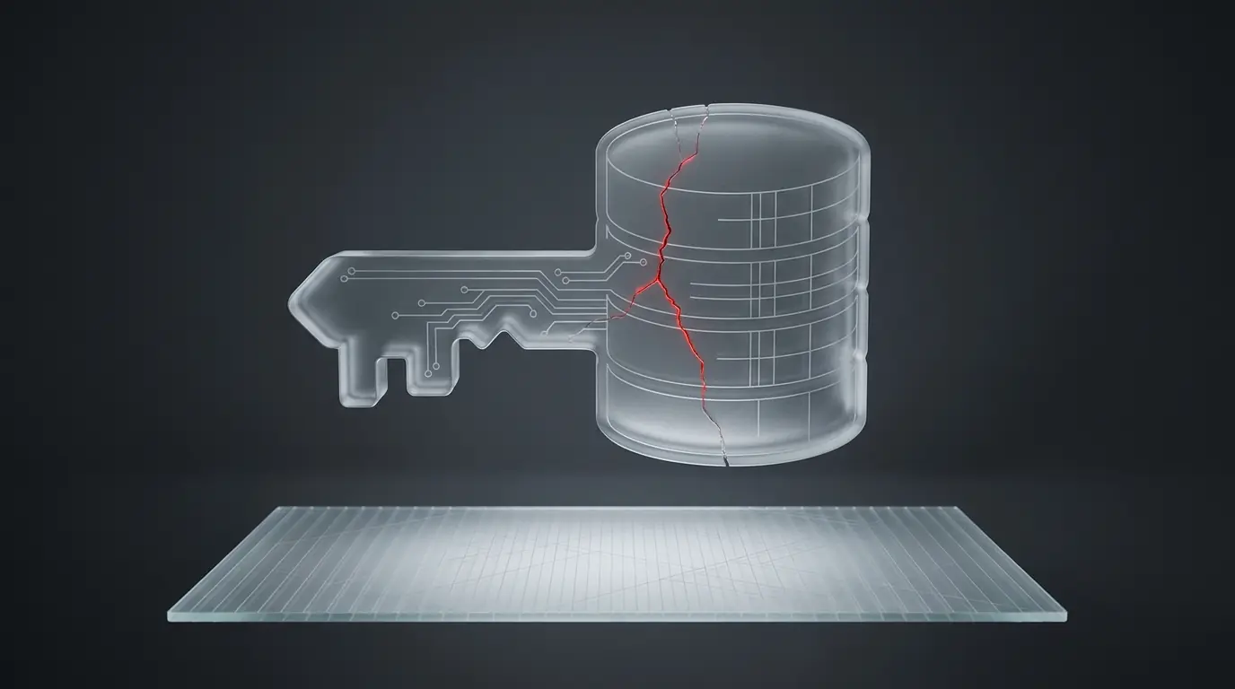 Frosted glass key merged with database cylinder representing property search and MLS data