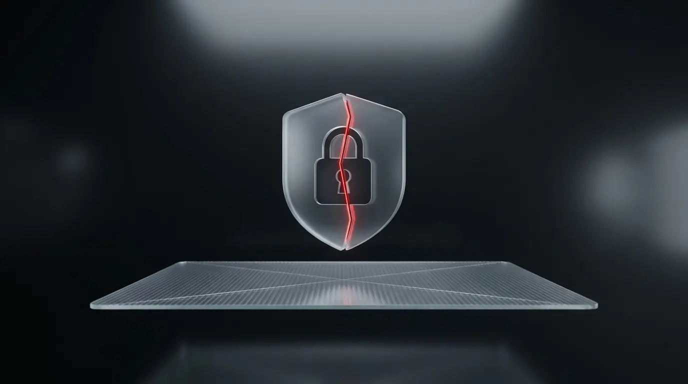 Frosted glass shield with padlock representing DRM protection