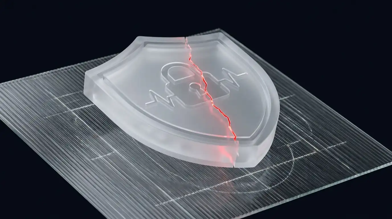 Frosted glass shield with heartbeat pulse representing HIPAA compliance